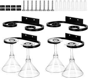4 Pcs Metal Black Wine Cup Hanger Holder,Wine Glass Wall Holder, Under Shelf Cabinet Stemware Storage Organizer Stemware Storage Organizer for Kitchen, Dining Room, Bar (6.77 Inch)