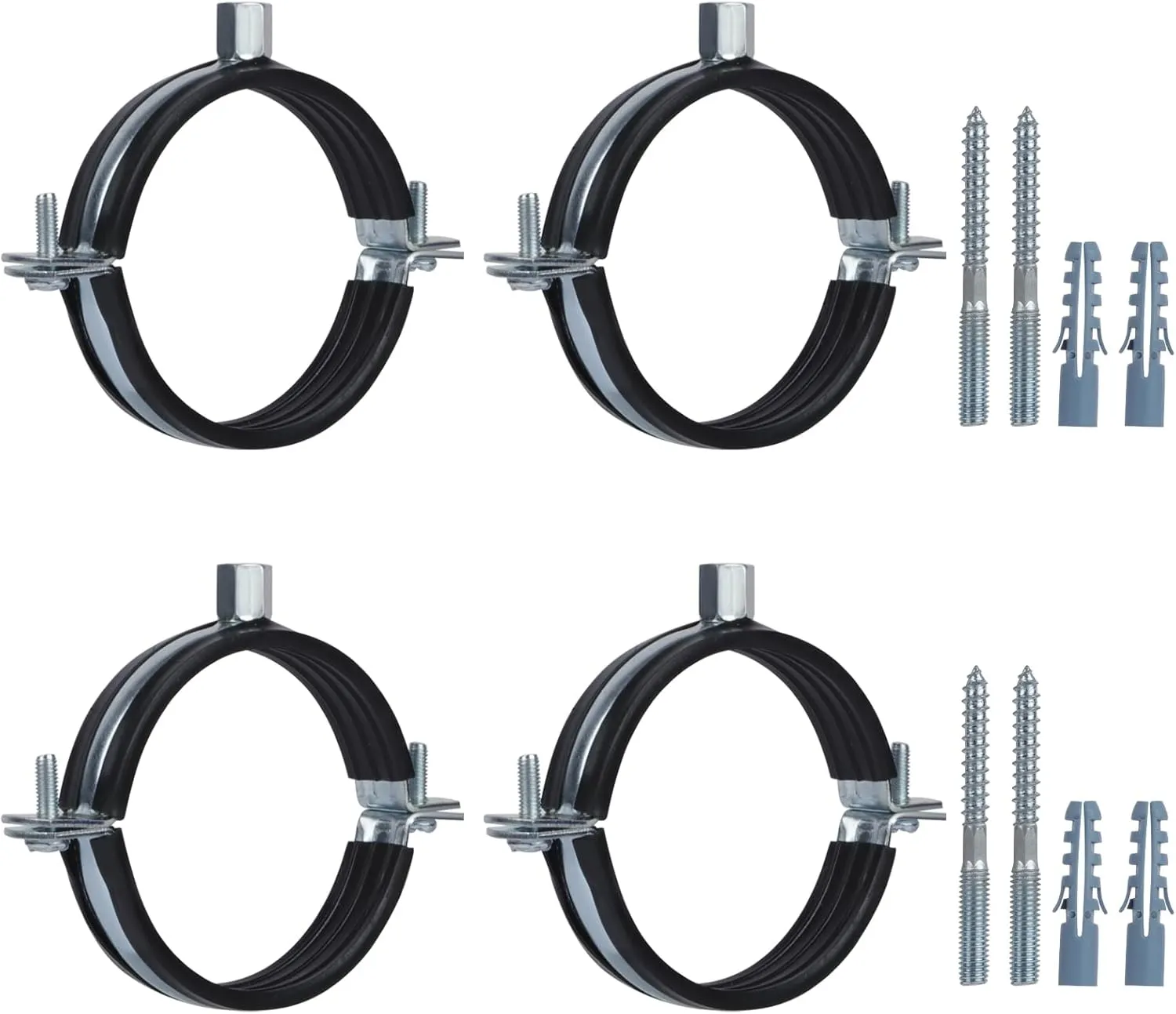 4 PCS Split Ring Pipe Hanger, Heavy Duty Adjustable Pipe Bracket Clamp with Screw & Expansion Tube, Wall Ceiling Mount Galvanized Iron Pipe Strap Supports Fit for Pipe OD 3-3.1 Inch(75-80mm)