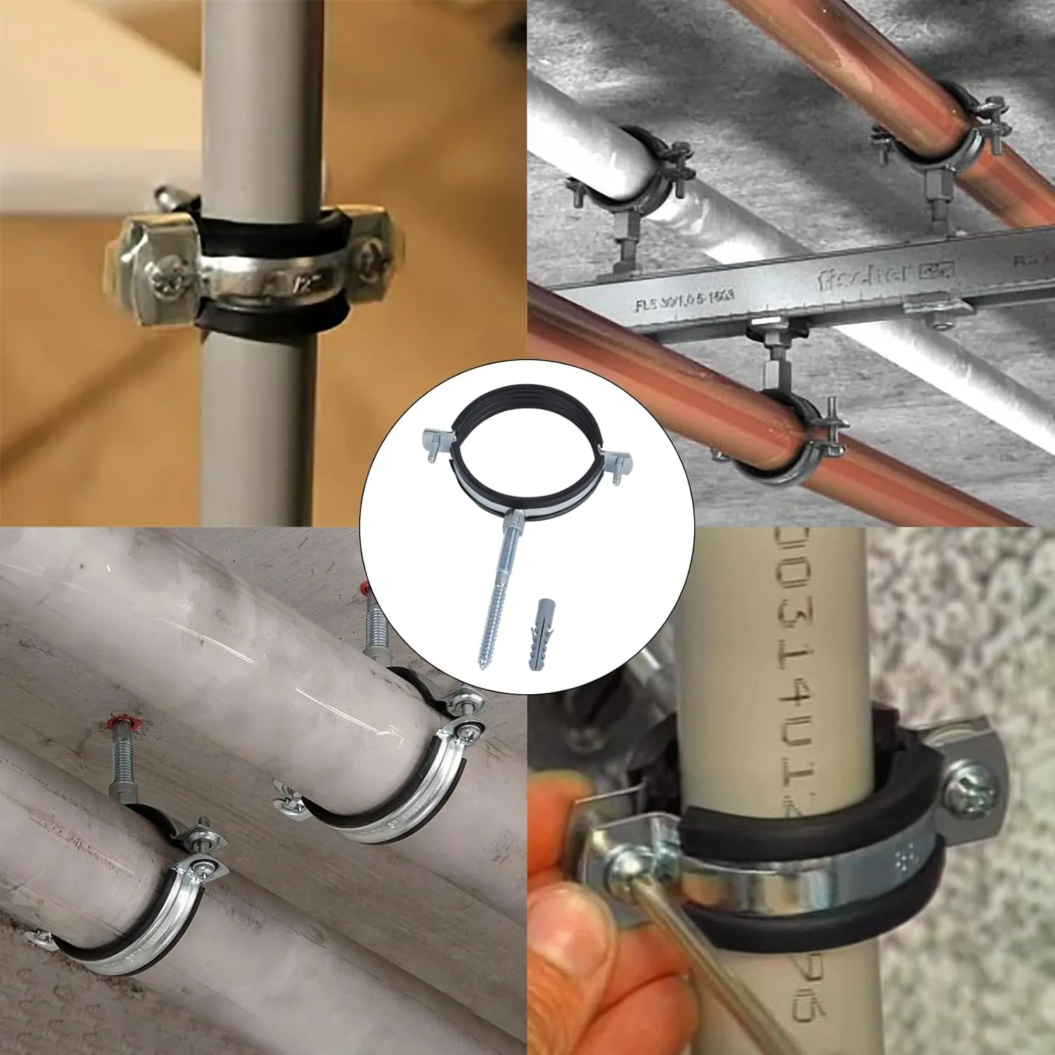 4 PCS Split Ring Pipe Hanger, Heavy Duty Adjustable Pipe Bracket Clamp with Screw & Expansion Tube, Wall Ceiling Mount Galvanized Iron Pipe Strap Supports Fit for Pipe OD 3-3.1 Inch(75-80mm)