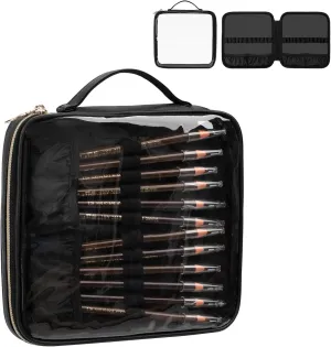 48 Slots Clear Makeup Organizer Bag for Eyebrow Pencil/Lip Liner/Eyeliner, Professional Transparent Cosmetic Storage Case for Makeup Artist, Makeup Brush Holder