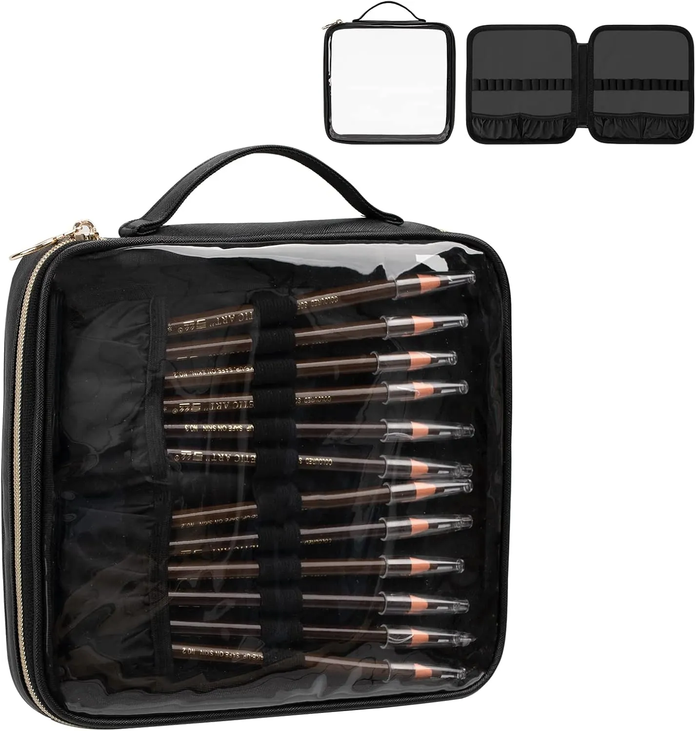 48 Slots Clear Makeup Organizer Bag for Eyebrow Pencil/Lip Liner/Eyeliner, Professional Transparent Cosmetic Storage Case for Makeup Artist, Makeup Brush Holder
