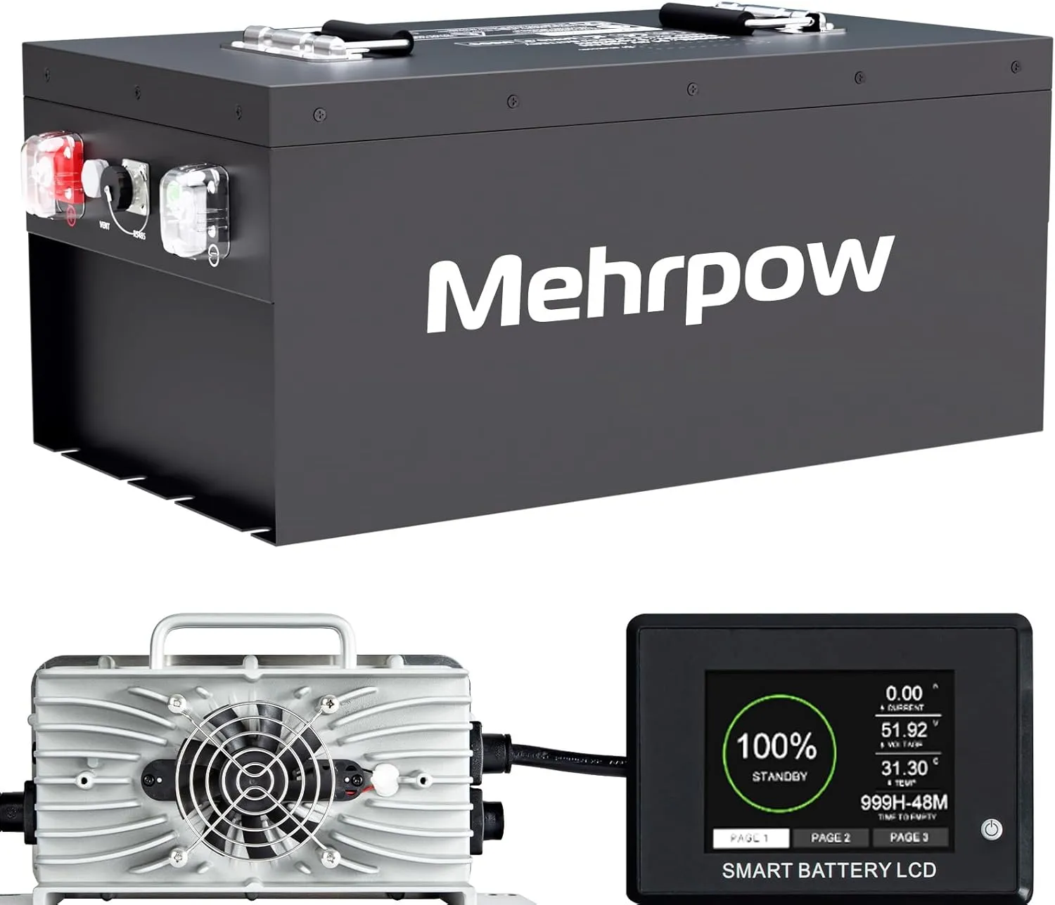 48V 160Ah Lithium Golf Cart Battery, Built-in Smart 200A BMS, Maximum 10.24 kW, ultra long range of 80 miles for Golf Cart Clubcar, EZGO, YAMAHA, ICON, Marshell, Supports APP,Touch Display 22A Charger