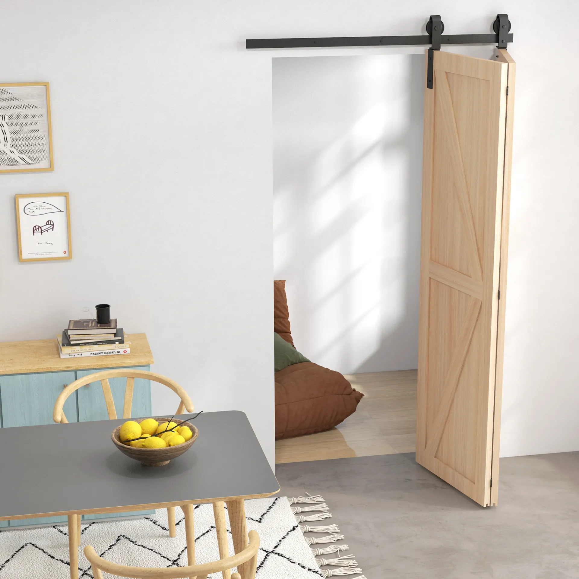 4FT/122CM Bi-Folding Sliding Barn Door Hardware Track Kit, Heavy Duty Sliding Door Kit for 2 Doors with J Shape Hanger | HOMCOM