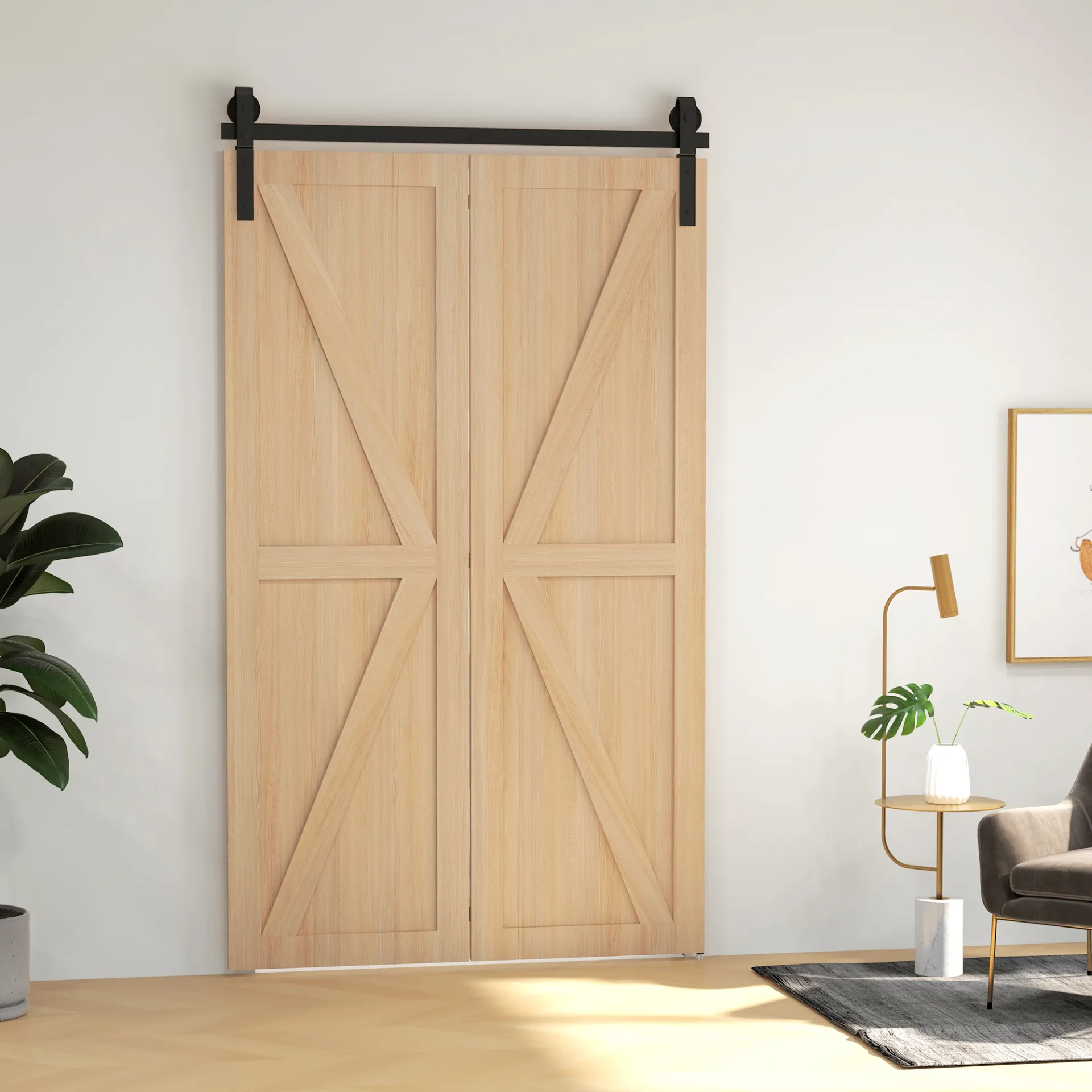 4FT/122CM Bi-Folding Sliding Barn Door Hardware Track Kit, Heavy Duty Sliding Door Kit for 2 Doors with J Shape Hanger | HOMCOM