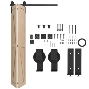 4FT/122CM Bi-Folding Sliding Barn Door Hardware Track Kit, Heavy Duty Sliding Door Kit for 2 Doors with J Shape Hanger | HOMCOM