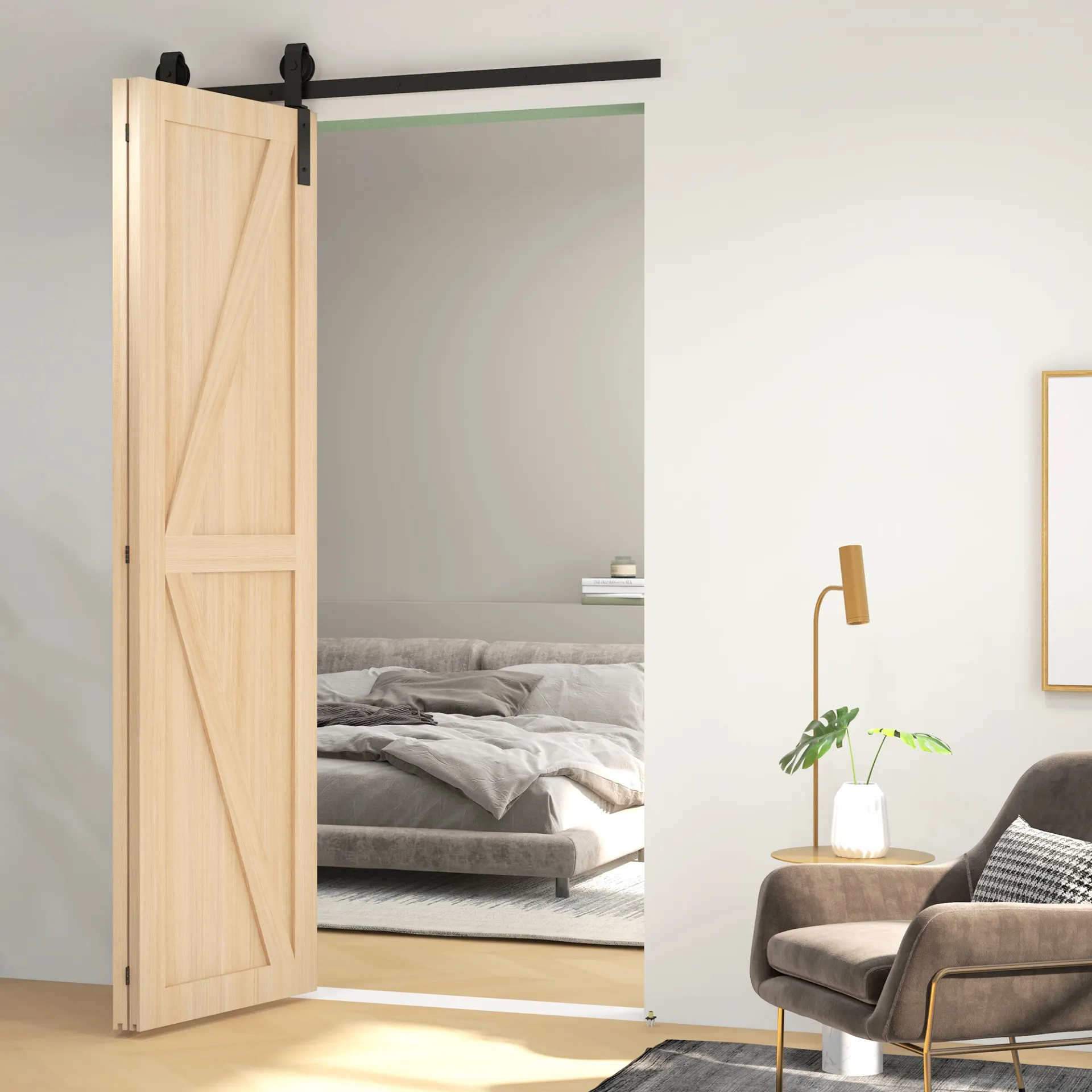 4FT/122CM Bi-Folding Sliding Barn Door Hardware Track Kit, Heavy Duty Sliding Door Kit for 2 Doors with J Shape Hanger | HOMCOM