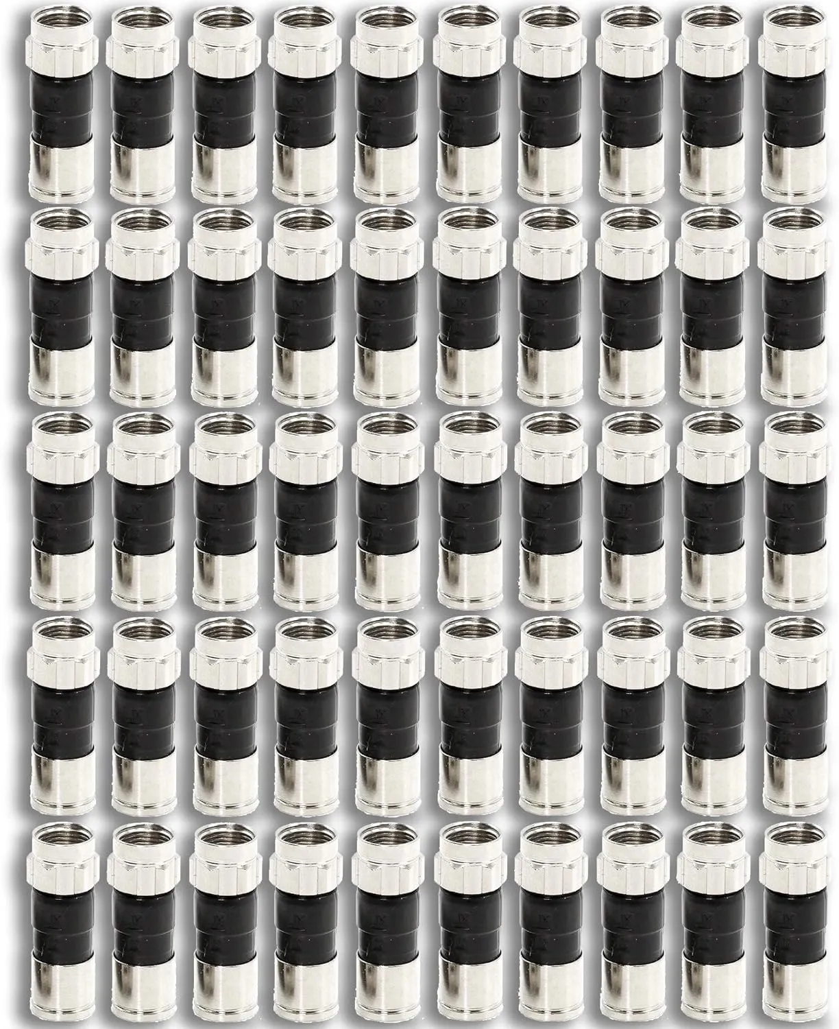 50-Pack RG6 Quad Compression Connectors PPC EX6XL Approved for Most Satellite or Cable Coax