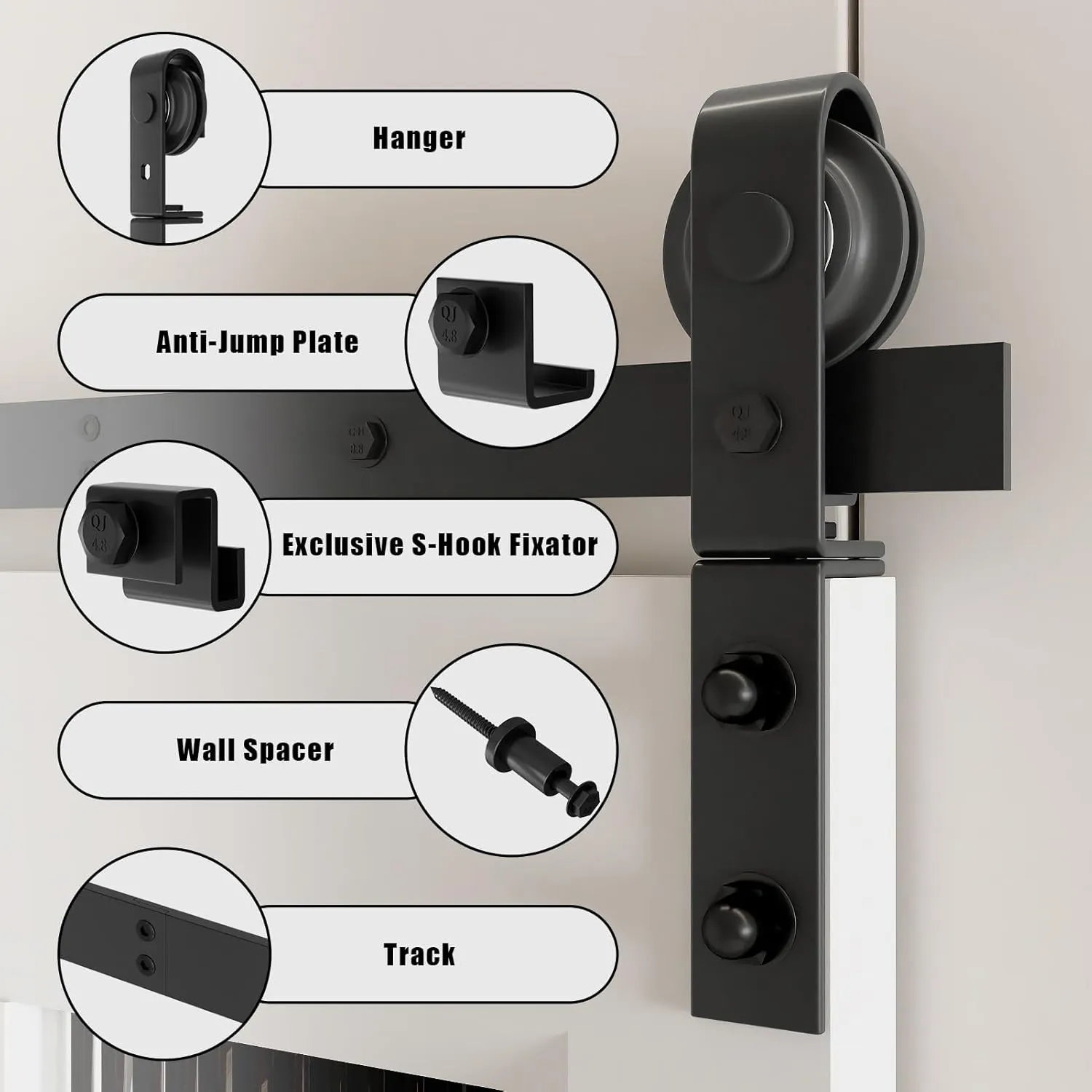 52" Bi-Folding Sliding Barn Door Hardware Kit for 2 Doors, Low Ceiling Lite Version Roller, Fit Double 24" Bifold Doors (No Door)