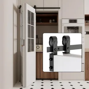 52" Bi-Folding Sliding Barn Door Hardware Kit for 2 Doors, Low Ceiling Lite Version Roller, Fit Double 24" Bifold Doors (No Door)