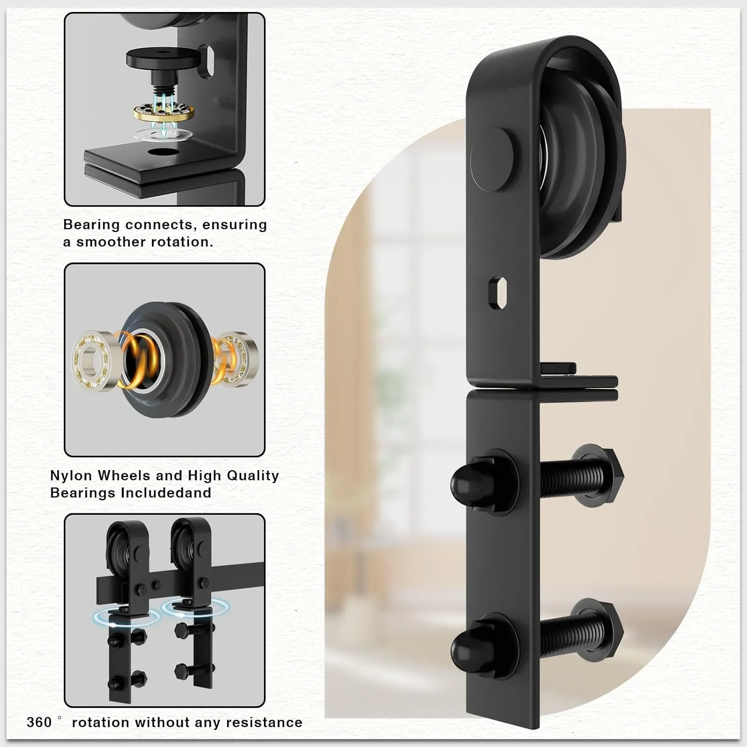 52" Bi-Folding Sliding Barn Door Hardware Kit for 2 Doors, Low Ceiling Lite Version Roller, Fit Double 24" Bifold Doors (No Door)