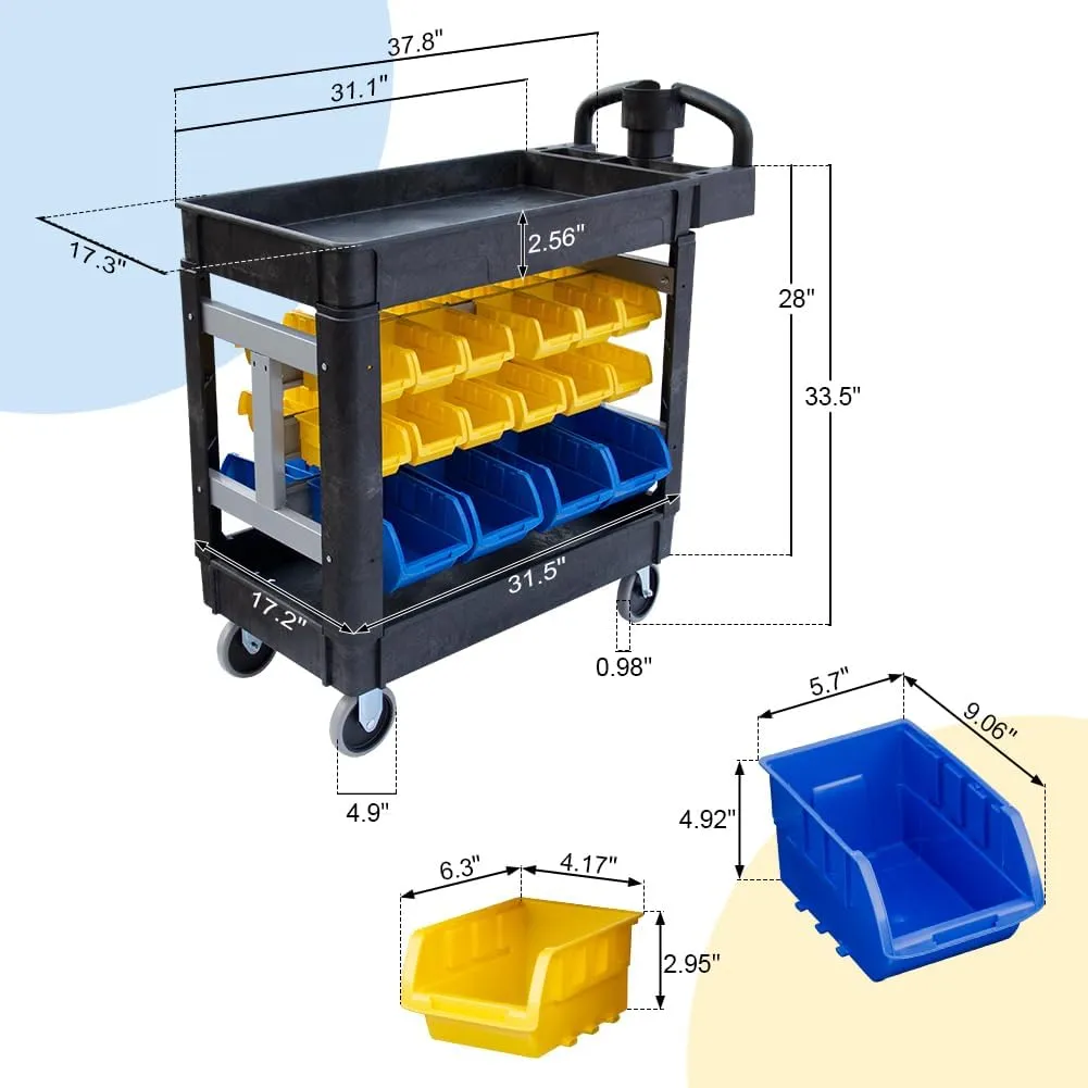 550 lbs Capacity Service Utility Cart with Storage Bins (8) Large Bins and (24) Small Bins
