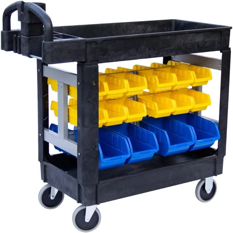 550 lbs Capacity Service Utility Cart with Storage Bins (8) Large Bins and (24) Small Bins