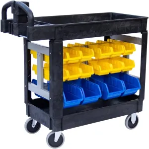 550 lbs Capacity Service Utility Cart with Storage Bins (8) Large Bins and (24) Small Bins