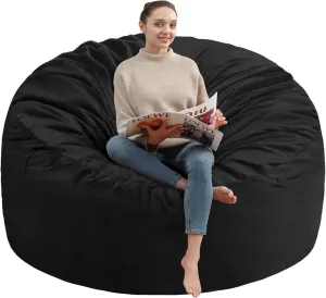 5Ft Giant Bean Bag Chair, Memory Foam Filling Bean Bag Chairs with Velvet Cover, Removable and Machine Washable Cover, Bean Bag Chair for Adult - Black