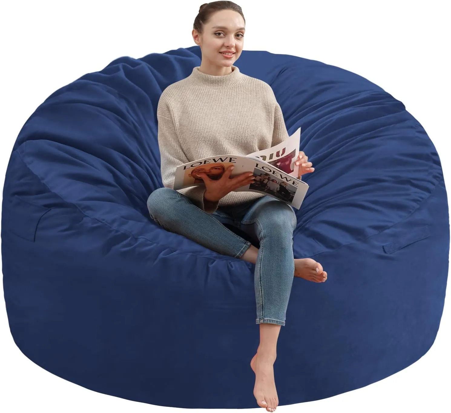 5Ft Giant Bean Bag Chair, Memory Foam Filling Bean Bag Chairs with Velvet Cover, Removable and Machine Washable Cover, Bean Bag Chair for Adult - Dark Blue