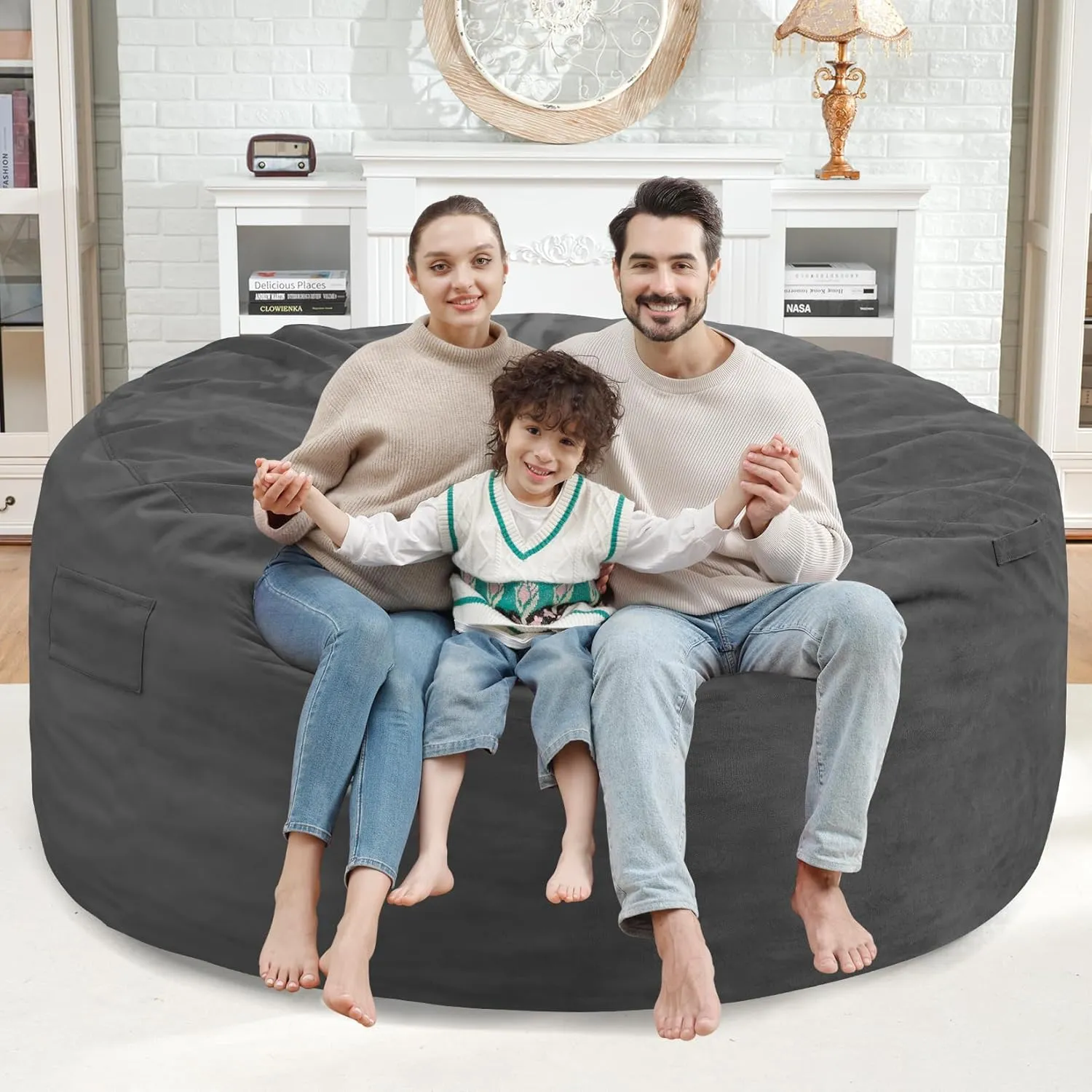 5Ft Giant Bean Bag Chair, Memory Foam Filling Bean Bag Chairs with Velvet Cover, Removable and Machine Washable Cover, Bean Bag Chair for Adult - Grey