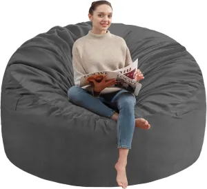 5Ft Giant Bean Bag Chair, Memory Foam Filling Bean Bag Chairs with Velvet Cover, Removable and Machine Washable Cover, Bean Bag Chair for Adult - Grey