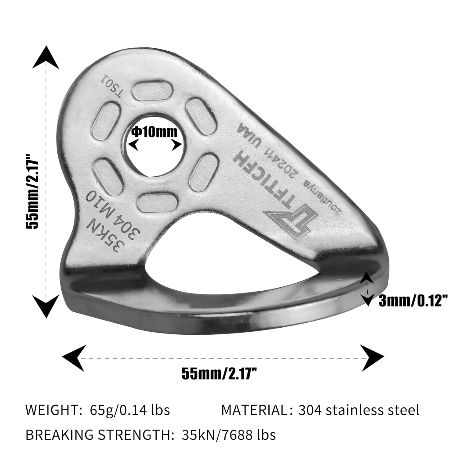 5pc UIAA 35kN Heavy Duty Stainless Steel Climbing Bolt Hanger, M10, Silver, Button Head, 10mm Bolt, for Rock Climbing, Hammock, Gym, Aerial Work, Caving, Rescue