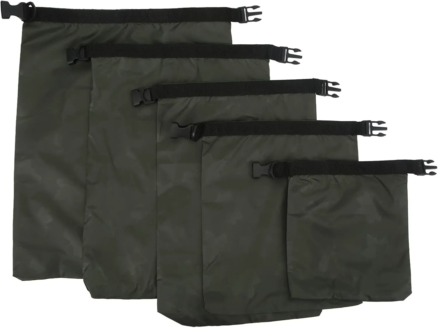 5Pcs Army Green Outdoor Swimming, Dry for Kayaking Boating Hiking, 190T Polyester Taffeta Material, Roll Top Closure with Buckle,