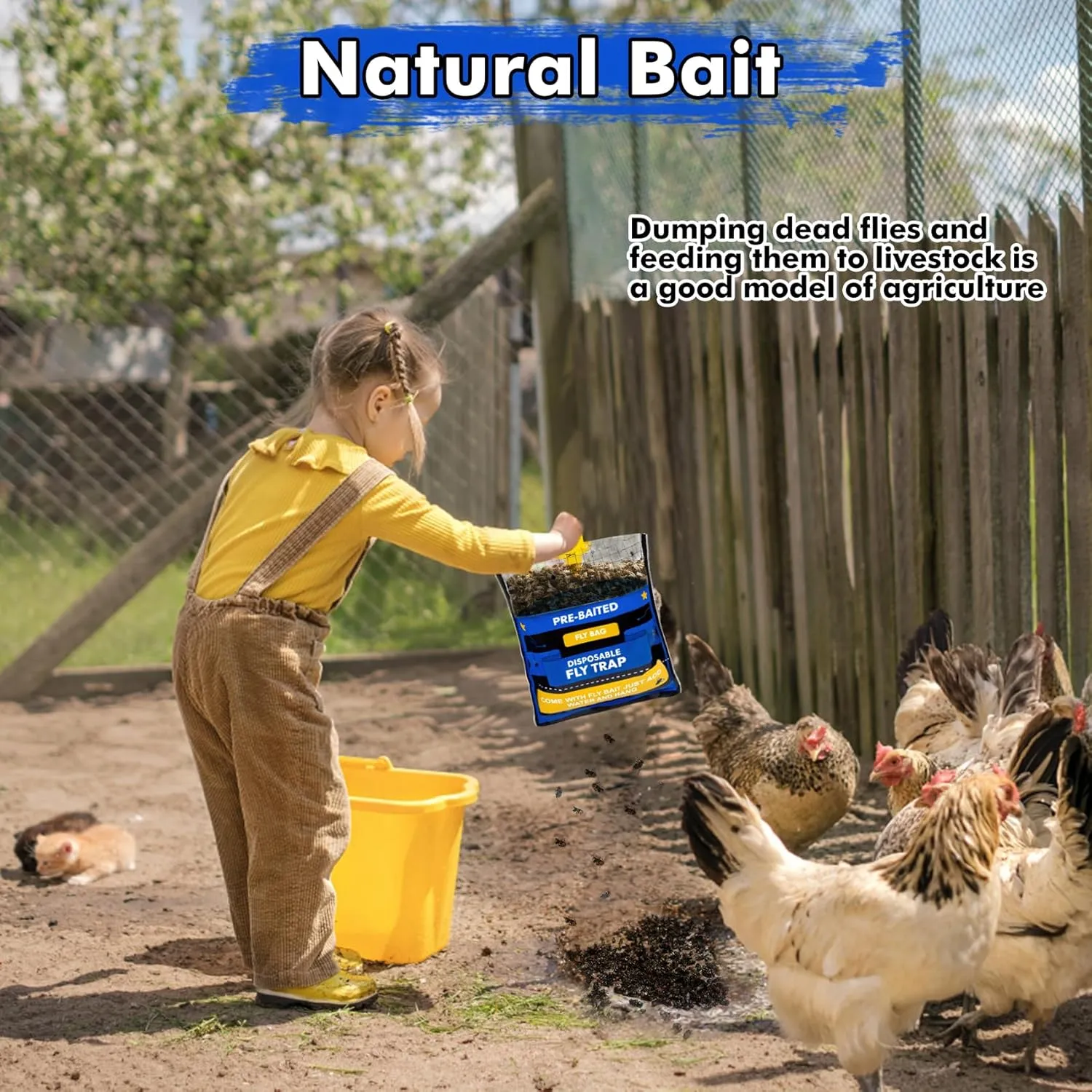 6 Fly Traps Hanging Outdoor, Natural Pre-Baited Fly Bag Outdoor Disposable, Fly Catcher, Killer, Hunter, Stable, Farm, Barn, Ranch, Fly Trap for Mosquitoes