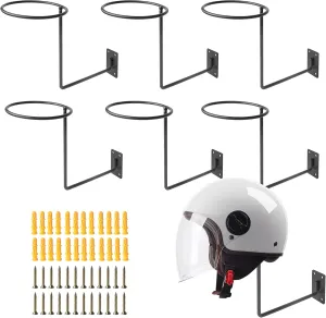 6 Pack Helmet Holder Wall Mount, Black Metal Helmets Hanger Wall Mount, Helmet Rack Display Wall Mount for Coats, Jacket