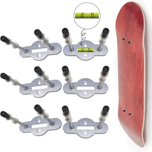 6 Pack Skateboard Wall Mount, All-Metal Skateboard Hanger with Built-in Level, Two Screw Holes Durable Holder for a Floating Effect to Safely Store and Display Your Skate Decks Vertical or Horizontal
