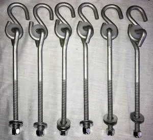 6 pc - 8" Open Hook Bolt Hangers (6" Shaft Length)