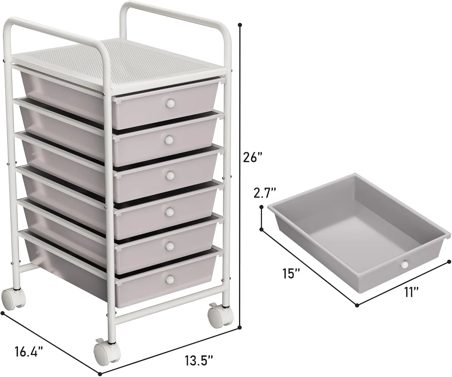 6-Tier Utility Cart with 6 Drawers, Rolling Utility Cart with 2 Lockable Caster Wheels, Multipurpose Mobile Rolling Drawer Cart for Office Bathroom Kitchen, Gray