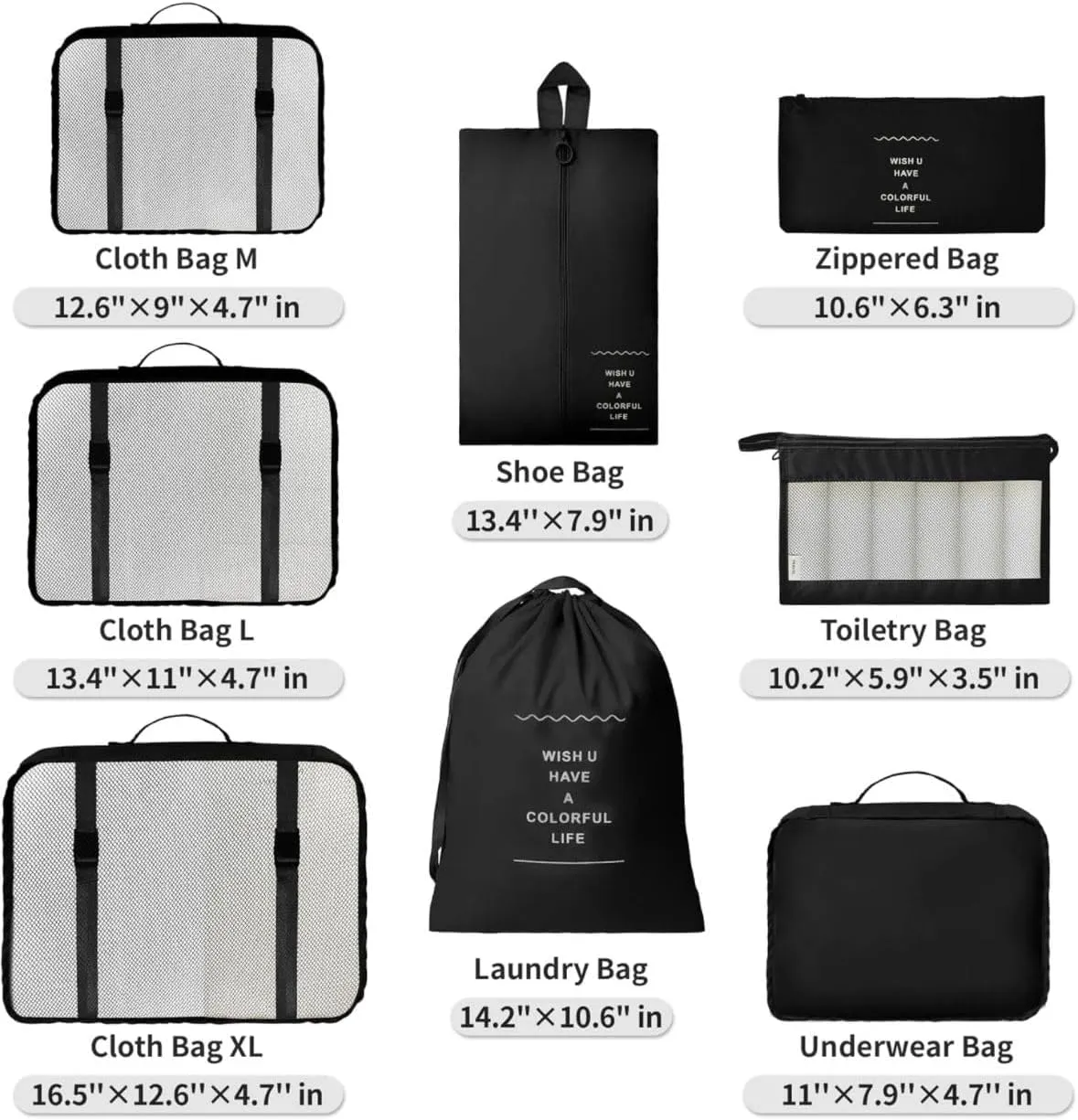 9 Set Packing Cubes for Suitcases, Aydicon Travel Luggage Packing Organizers with Laundry, Toiletry Bag, Compression Storage Shoe Bag, Toothbrush Case, Travel Essentials (Black)