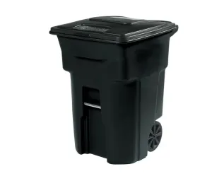 96 Gallon Black Rolling Outdoor Garbage/Trash Can with Wheels and Attached Lid