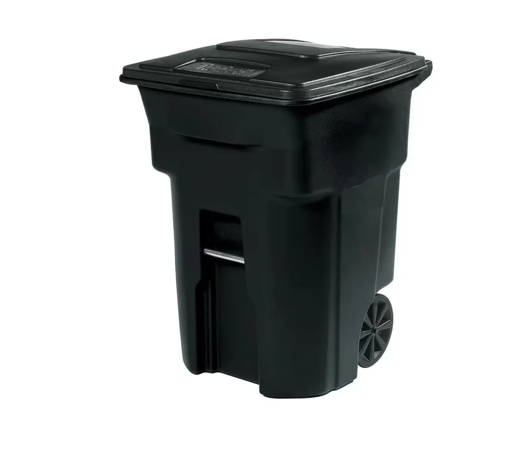 96 Gallon Black Rolling Outdoor Garbage/Trash Can with Wheels and Attached Lid