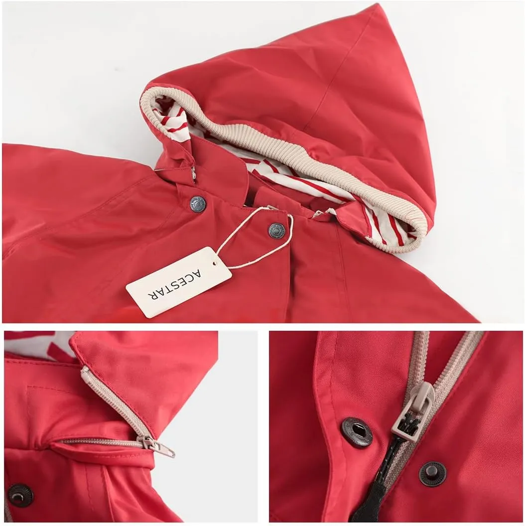 ACESTAR Boys Girls Waterproof Hooded Rain Jacket Kids Cotton Lined Rain Coat Toddler Windbreaker Spring Fall Raincoat