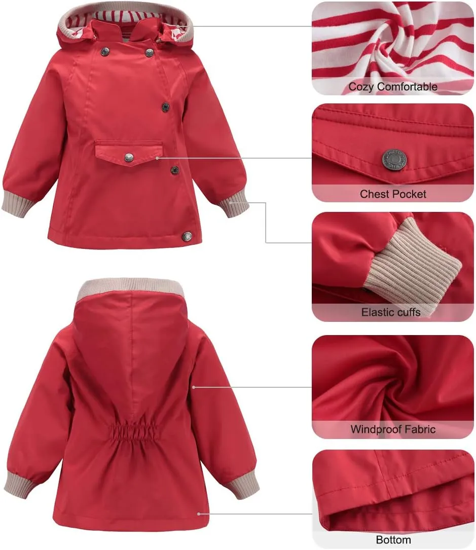 ACESTAR Boys Girls Waterproof Hooded Rain Jacket Kids Cotton Lined Rain Coat Toddler Windbreaker Spring Fall Raincoat