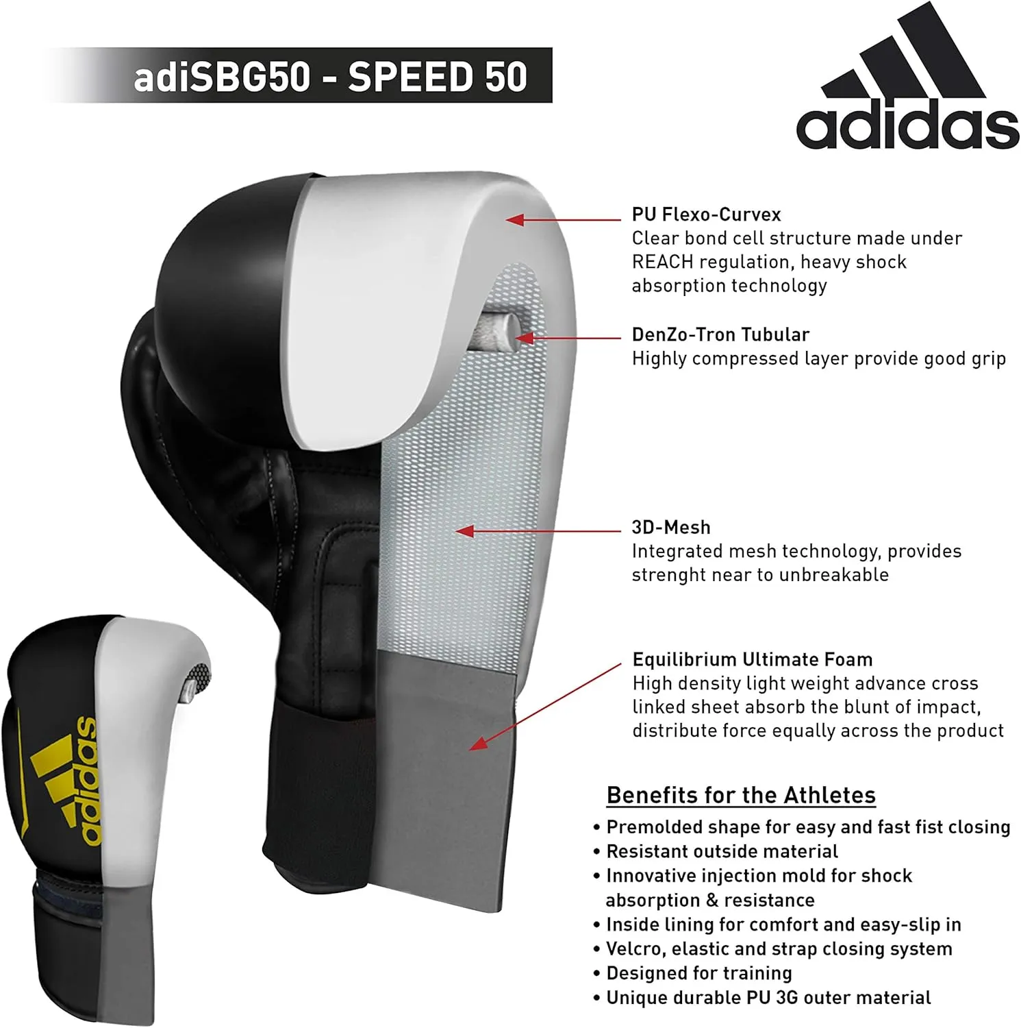 adidas Speed 50 Gel Boxing Gloves - Adult Boxing Gloves for Men & Women - Heavy Bag Gloves, Kickboxing Gloves for Women, MMA Sparring Gloves, Punching Bag Gloves for Men