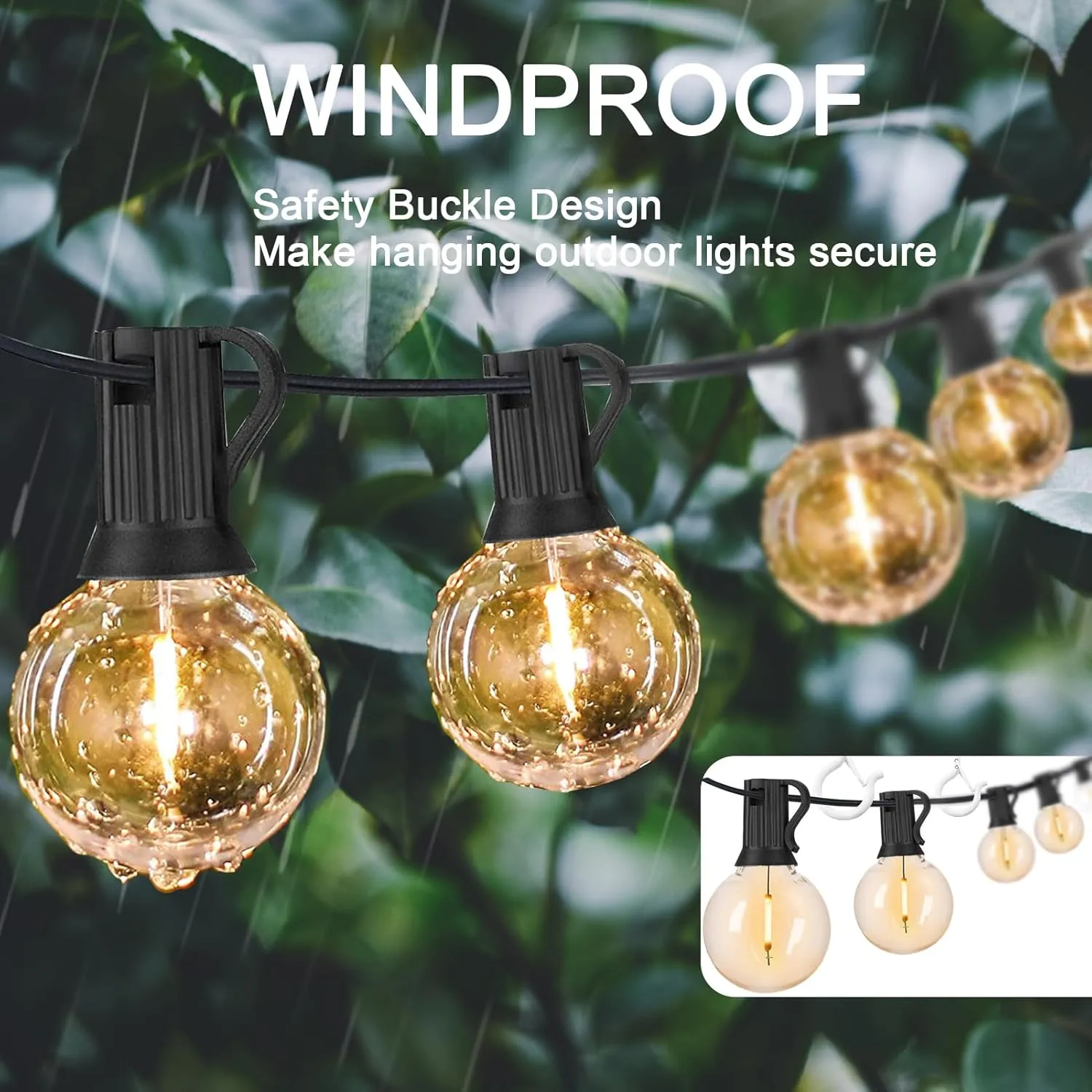 ADIIL 50 PCS Q Hanger Hooks with Safety Buckle, Windproof Screw Hooks for Hanging Outdoor String Lights, Plants, Christmas Patio Lights, 2.2 Inches, White