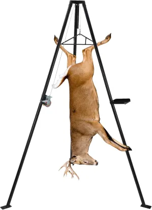 Adjustable Height Deer Hanger with Stable Triangular Hook and Thoughtful Tool Tray, 500 LBS Capacity Game Hoist Tripod