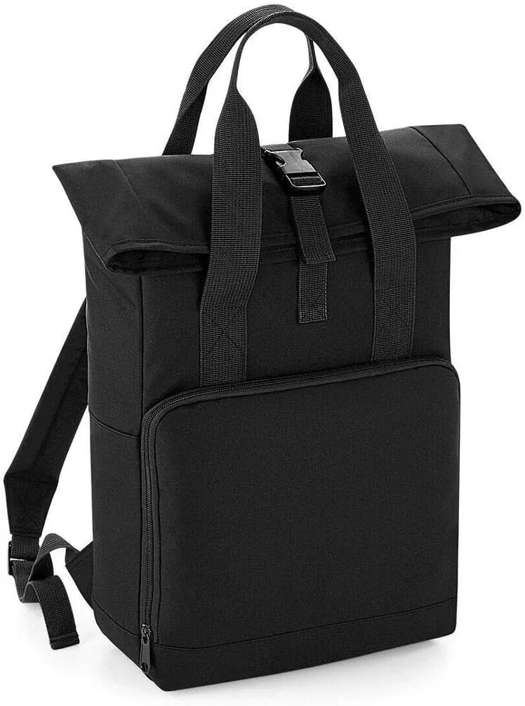 Adults Travel Use Shoulder Strap Clip Closure Twin Handle Roll Top Backpack Black One Size