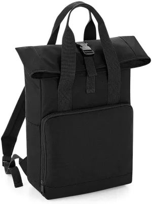 Adults Travel Use Shoulder Strap Clip Closure Twin Handle Roll Top Backpack Black One Size