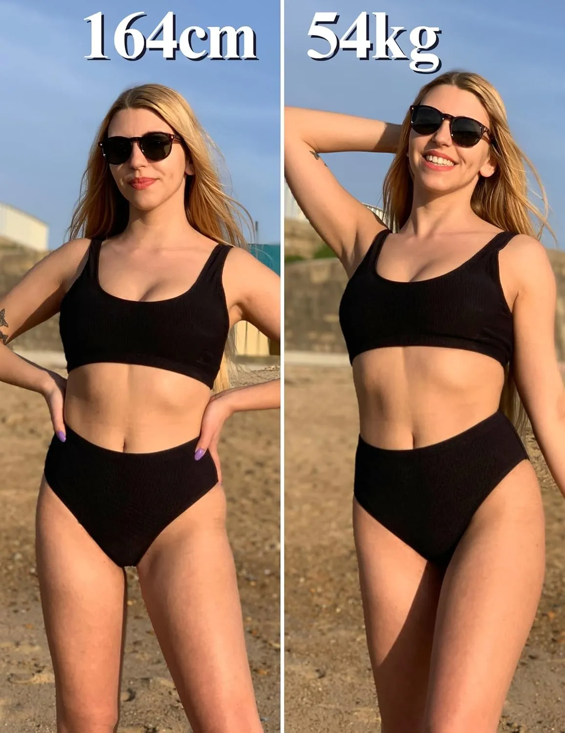 AI'MAGE Women Ribbed Bikini Sets Sporty Swimsuits Scoop Neck Two Piece Bathing Suits High Cut Bikini XS-XXL