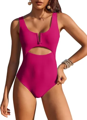 AI'MAGE Womens One Piece Swimsuits Tummy Control Bathing Suit 2025 Cutout High Waisted V Neck Monokini Swimwear