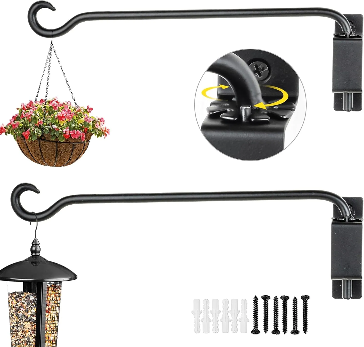 AJART Swivel Hanging Plant Bracket: Outdoor Bird Feeder Hangers for Wall Mount 16 Inch - 2 Pieces Hummingbird Feeder Hook for Flower Basket