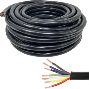 [ALL STAR TRUCK PARTS] Heavy Duty 14 Gauge 7 Way Conductor Wire RV Trailer Cable Cord Insulated Stranded Pure Copper 100% Copper Conductor, Color Coded PC P2 DOT FMVSS 108/SAE Approved (25 FT ROLL)