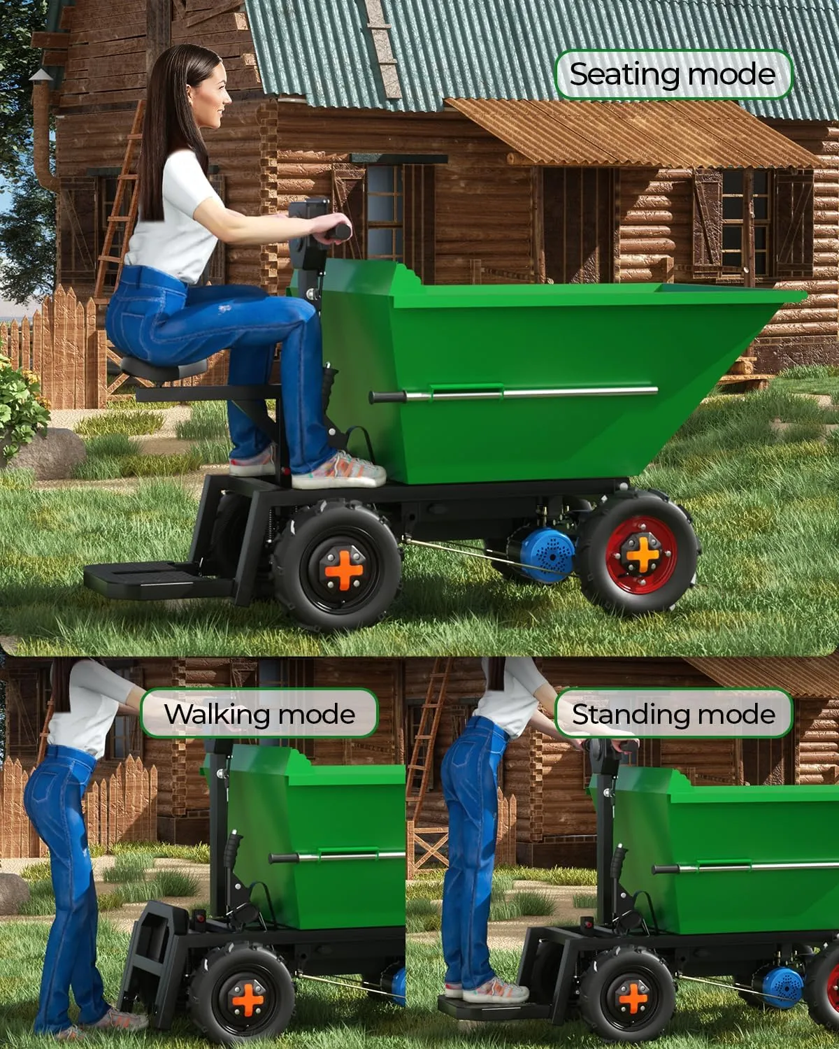 [All-Terrain Tires] Arczorix Wheelbarrow Utility Cart 48V 20A Sealed Lead Acid Battery 1500W Capacity 2205Lbs with Manual Dumper & All-Terrain Wheels, Material Hauler