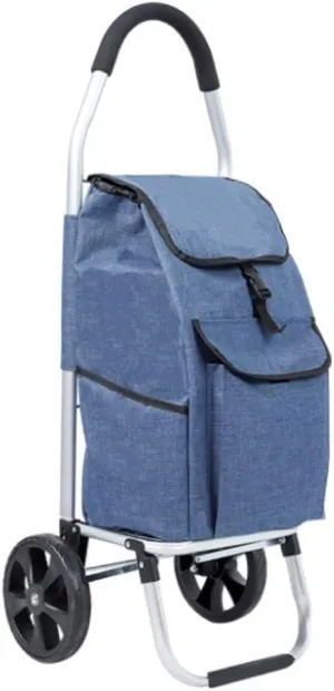 Aluminum Alloy Folding Portable Shopping Trolley on Wheels - Blue Carbon Steel Frame - Easy Assembly, Foldable, Wheels, Ergonomic Handle, Rust Resistant - Utility Cart