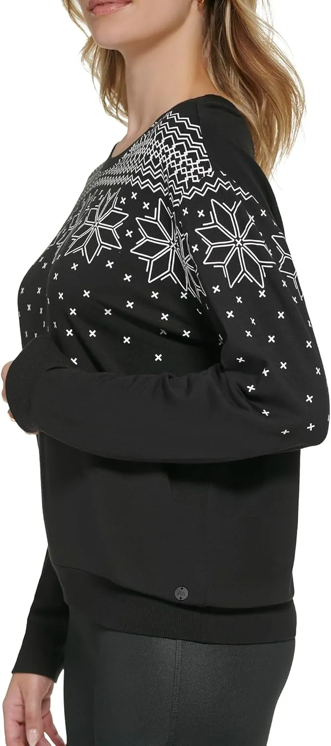 Andrew Marc Women's Long Sleeve Crewneck Patterned Top