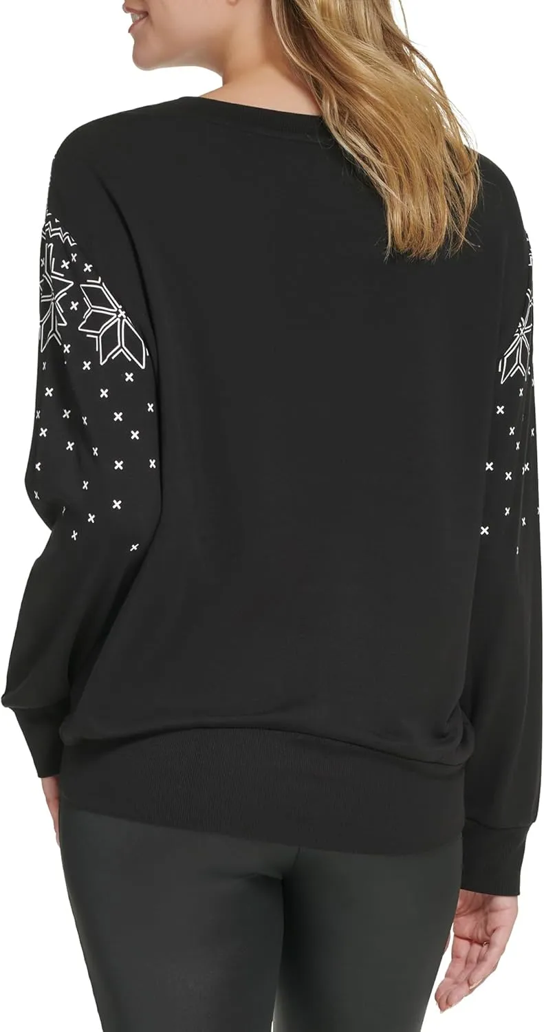 Andrew Marc Women's Long Sleeve Crewneck Patterned Top