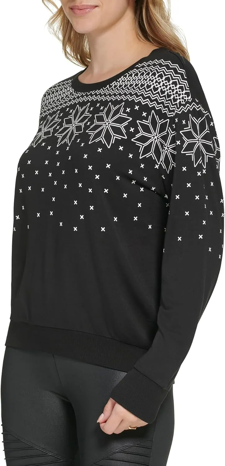 Andrew Marc Women's Long Sleeve Crewneck Patterned Top