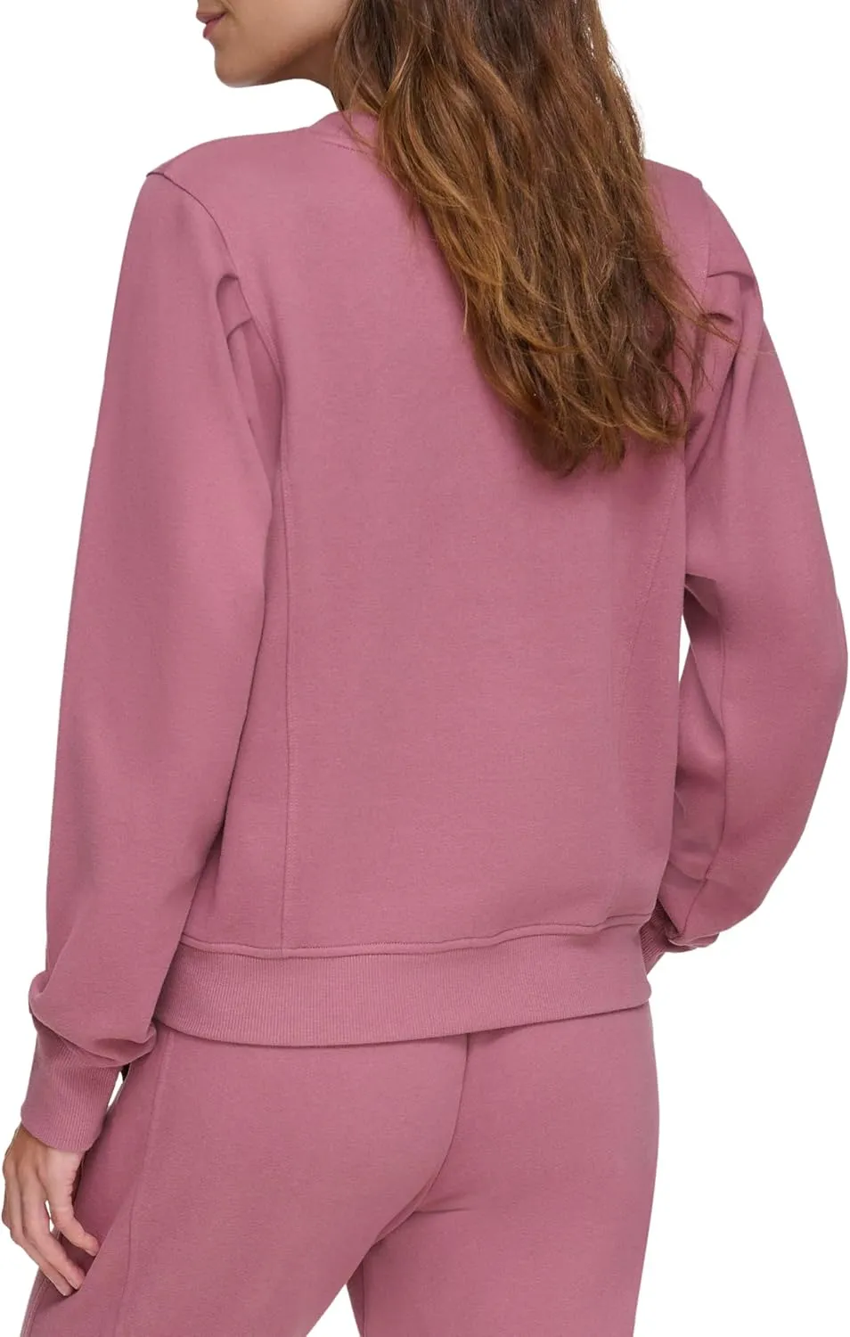 Andrew Marc womens Pleated Shoulder Crewneck Fleece Top