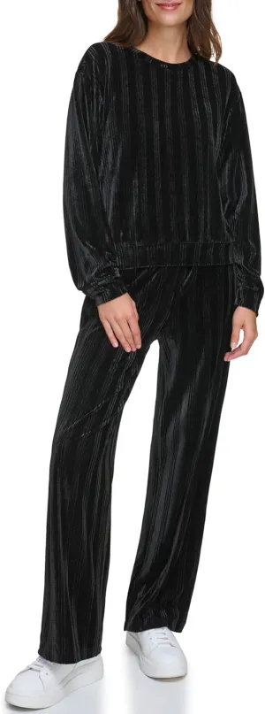Andrew Marc Women's Round Neck Velvet Ribbed Top