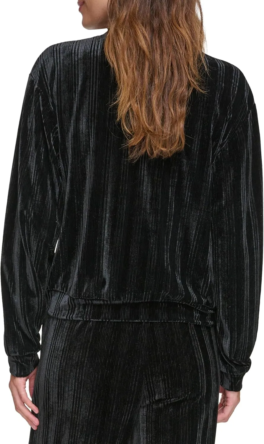 Andrew Marc Women's Round Neck Velvet Ribbed Top